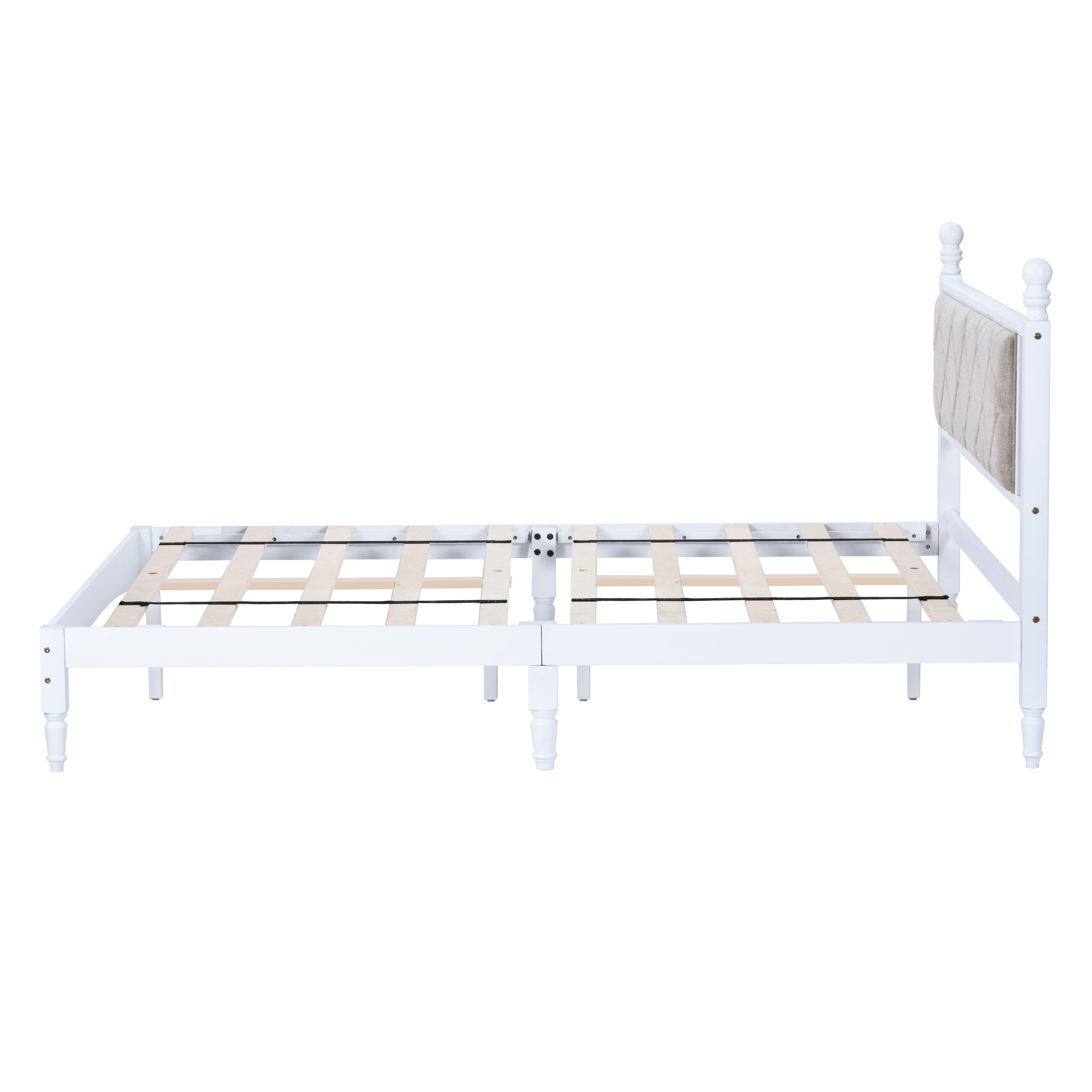 Wood Bed Frame with Fabric Upholstered Headboard, Solid Rubber Wood with Wood Central Supports, 1000 Lb Capacity, Easy Assembly, No Box Spring Needed, Full - White Wood Bed Frame with Fabric Upholstered Headboard, Solid Rubber Wood with Wood Central Supports, 1000 Lb Capacity, Easy Assembly, No Box Spring Needed, Full - White